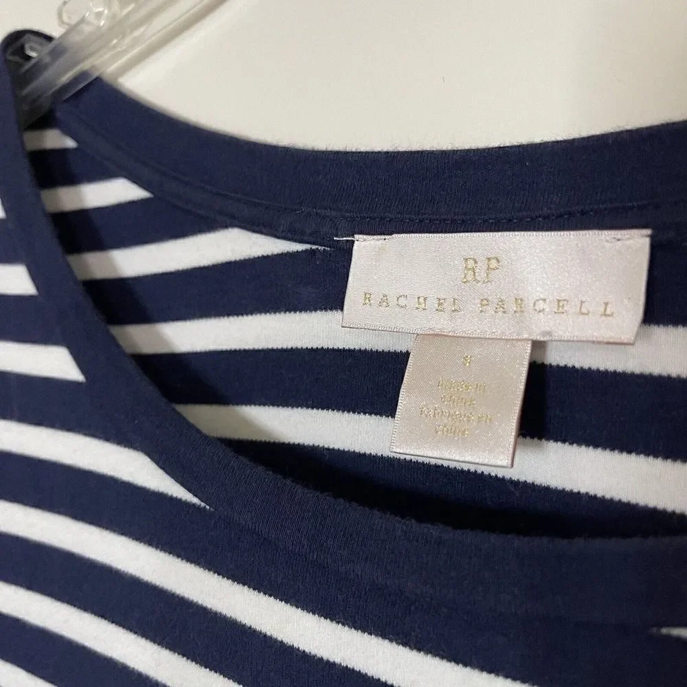 Rachel Parcell navy Stripe cotton Bubble Sleeve T-Shirt Dress size Small - Picture 4 of 8